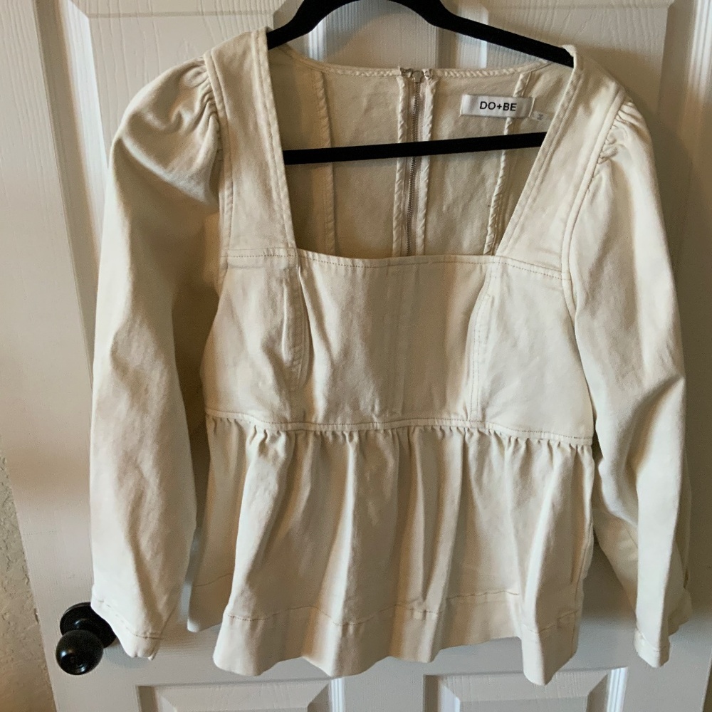 DO+BE Heyward Denim Peplum Top Ivory Women’s Large